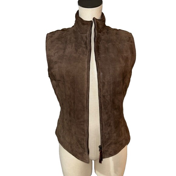 Faconnable Women’s Brown Goatskin Suede Quilted Vest size S Zip Up - Picture 2 of 10